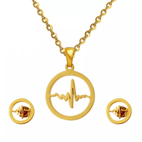 Jewelry - Stainless Steel Electrocardiogram Necklace Set